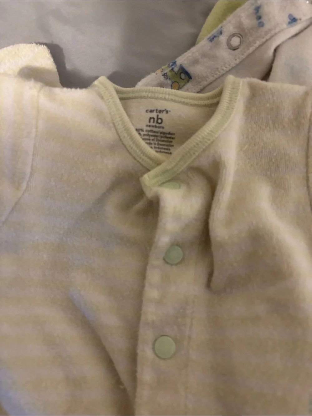 Carter's White Footed One-Piece Set with Green Trim and Vehicle Motif